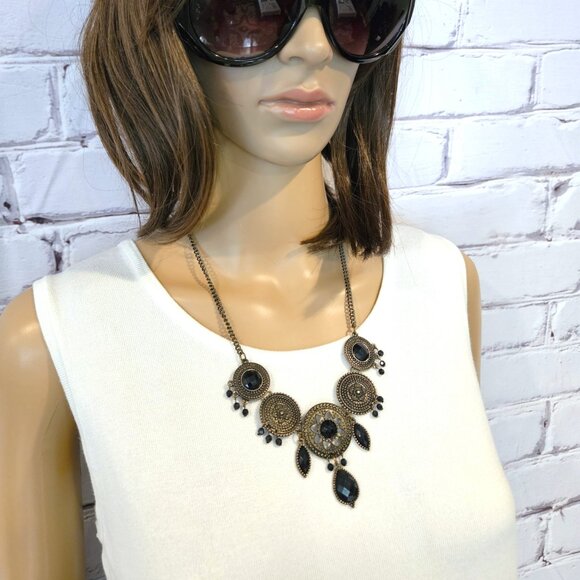 STATEMENT NECKLACE - Boho black & bronze stylish necklace - Picture 1 of 5